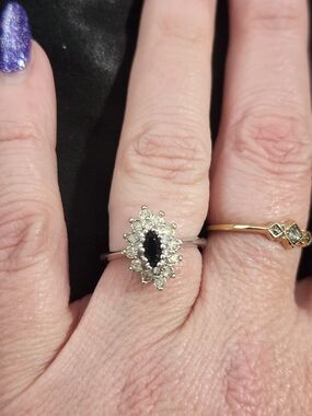 18kt HGE Black Marquise Halo Ring - Women Jewelry